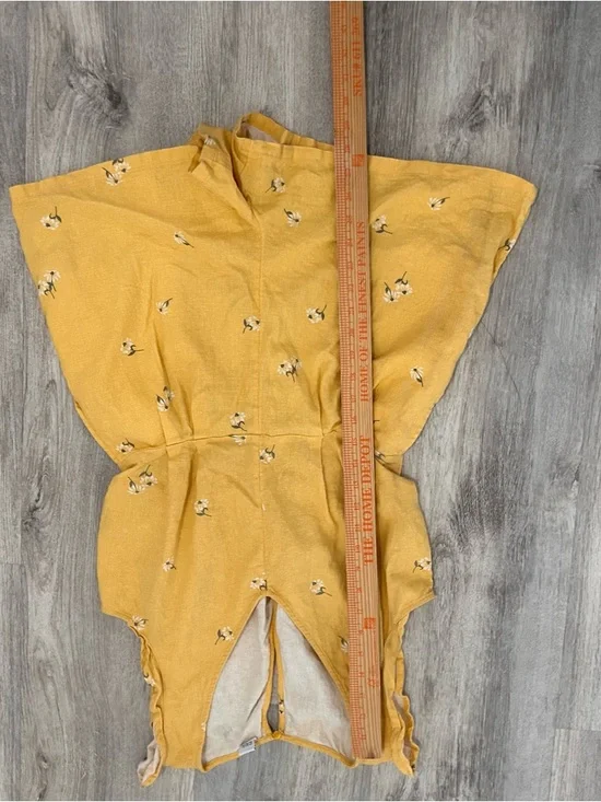 Old Navy Linen Romper Womens Small Yellow Daisies Floral Belted Spring Cottage - Picture 2 of 11